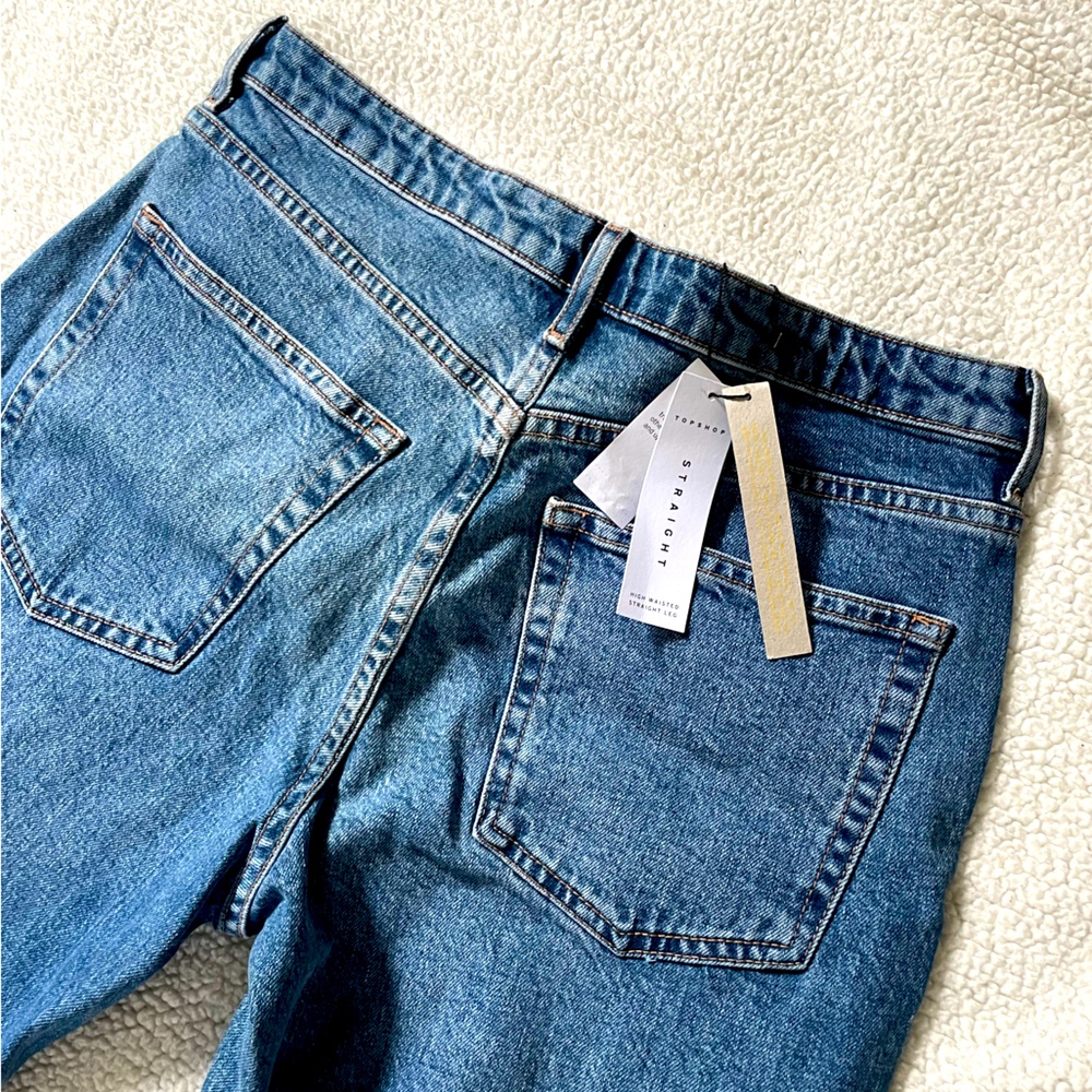 Top shop High Waisted Straight Jeans with Raw Hem